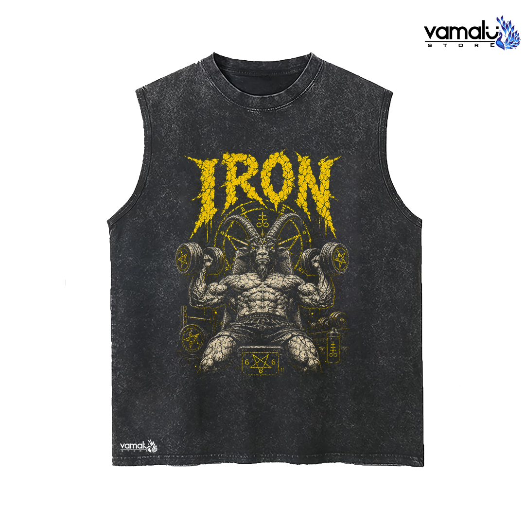 Camiseta Sin Mangas Acid Washed Monter Gym Iron