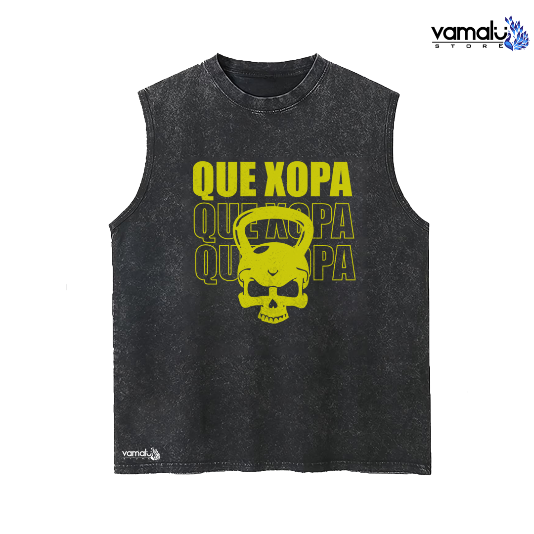 Camiseta sin mangas Que Xopa Skull Kettlebell para gym